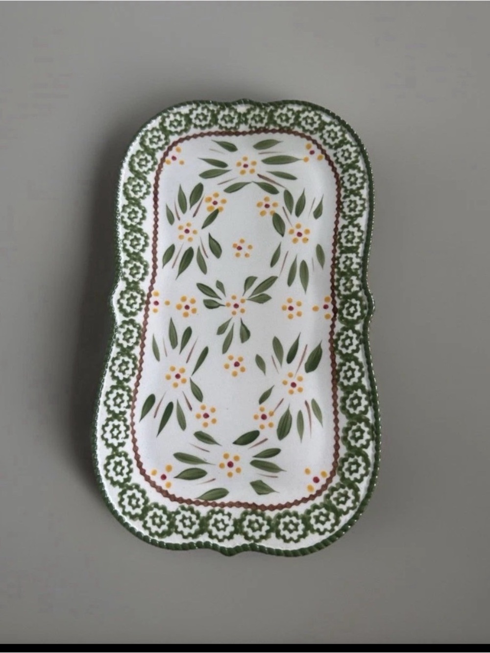 Temp-tations Old World Floral Green Rectangular Serving tray/ Platter 12”